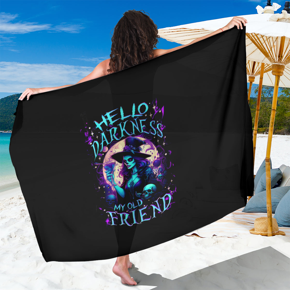 Witch Skull Sarong Hello Darkness My Old Friend - Wonder Print Shop
