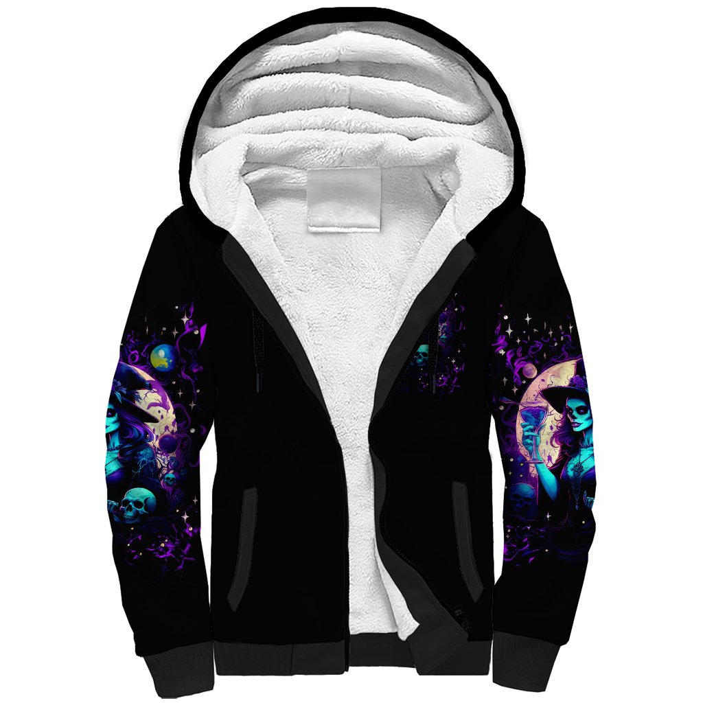 Witch Skull Sherpa Hoodie Hello Darkness My Old Friend - Wonder Print Shop
