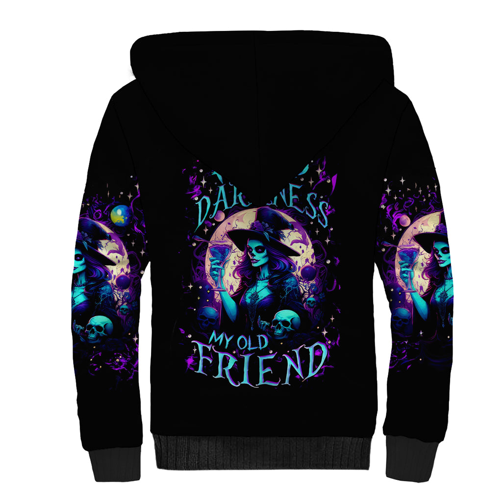 Witch Skull Sherpa Hoodie Hello Darkness My Old Friend - Wonder Print Shop