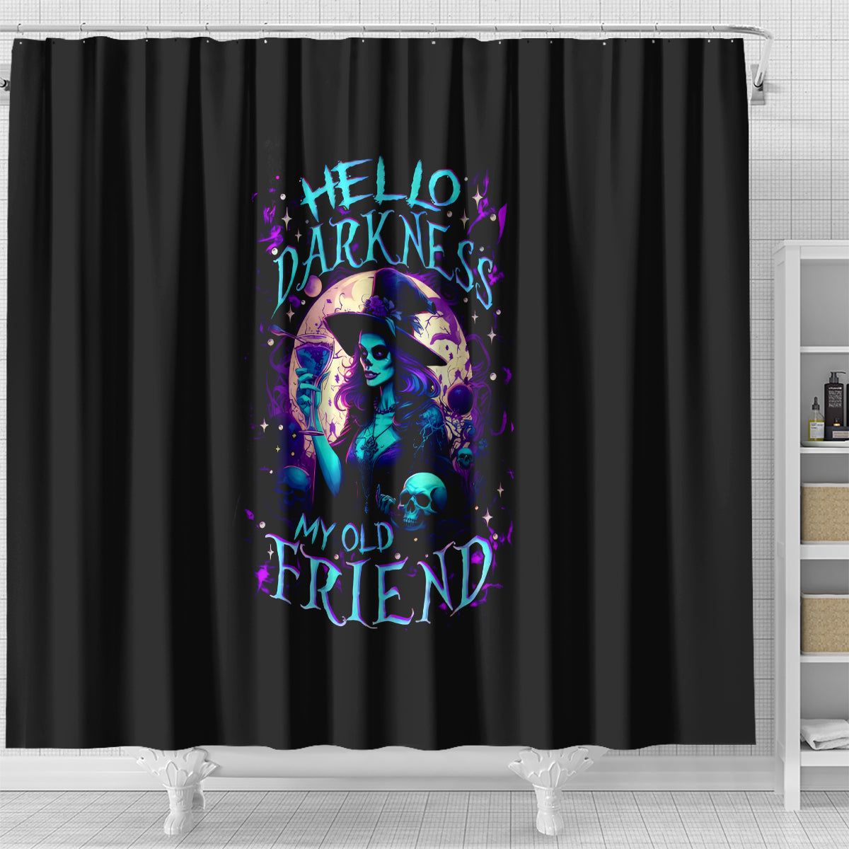 witch-skull-shower-curtain-hello-darkness-my-old-friend