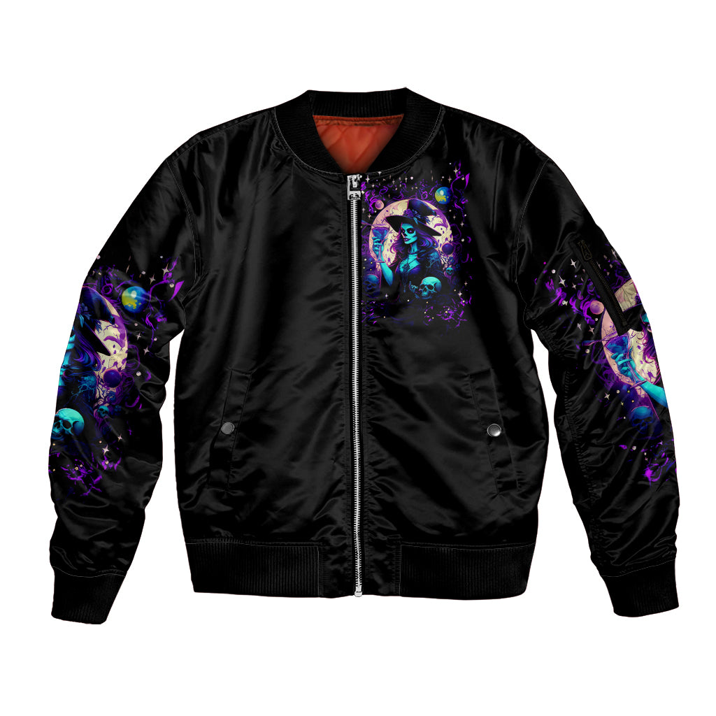 Witch Skull Sleeve Zip Bomber Jacket Hello Darkness My Old Friend - Wonder Print Shop