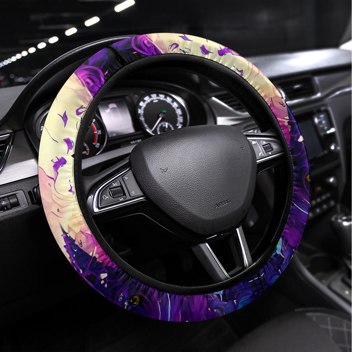 Witch Skull Steering Wheel Cover Hello Darkness My Old Friend - Wonder Print Shop