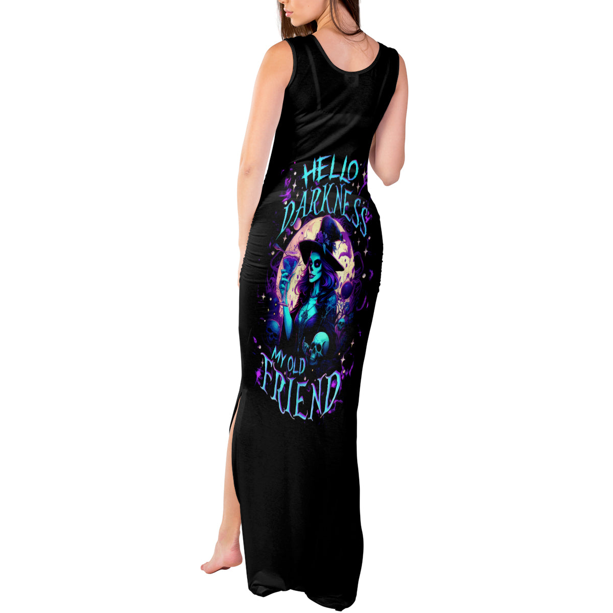 Witch Skull Tank Maxi Dress Hello Darkness My Old Friend - Wonder Print Shop