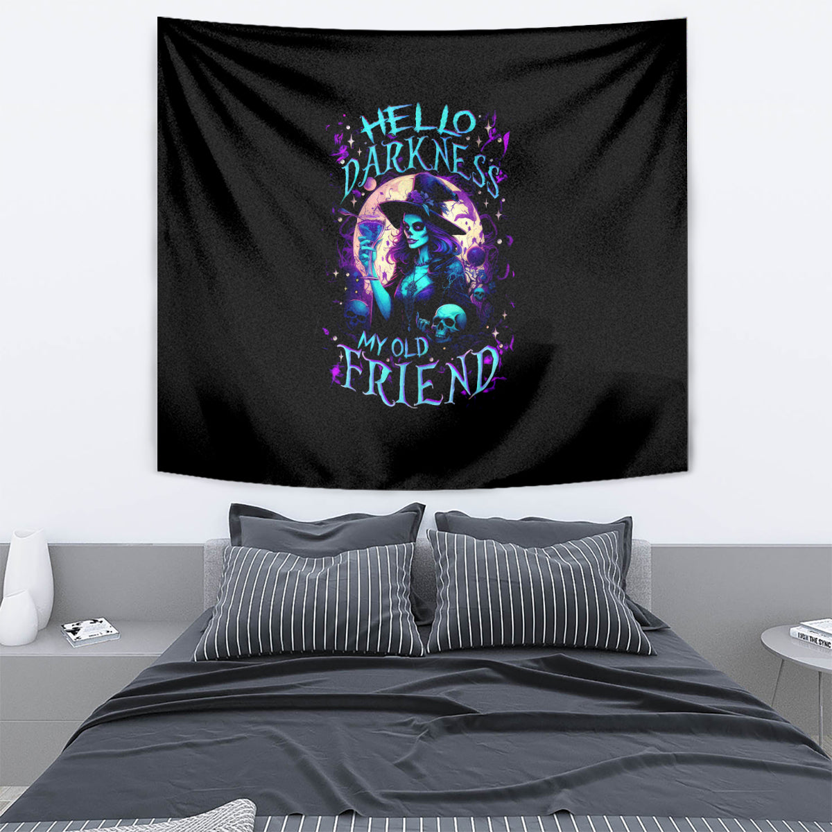 Witch Skull Tapestry Hello Darkness My Old Friend - Wonder Print Shop