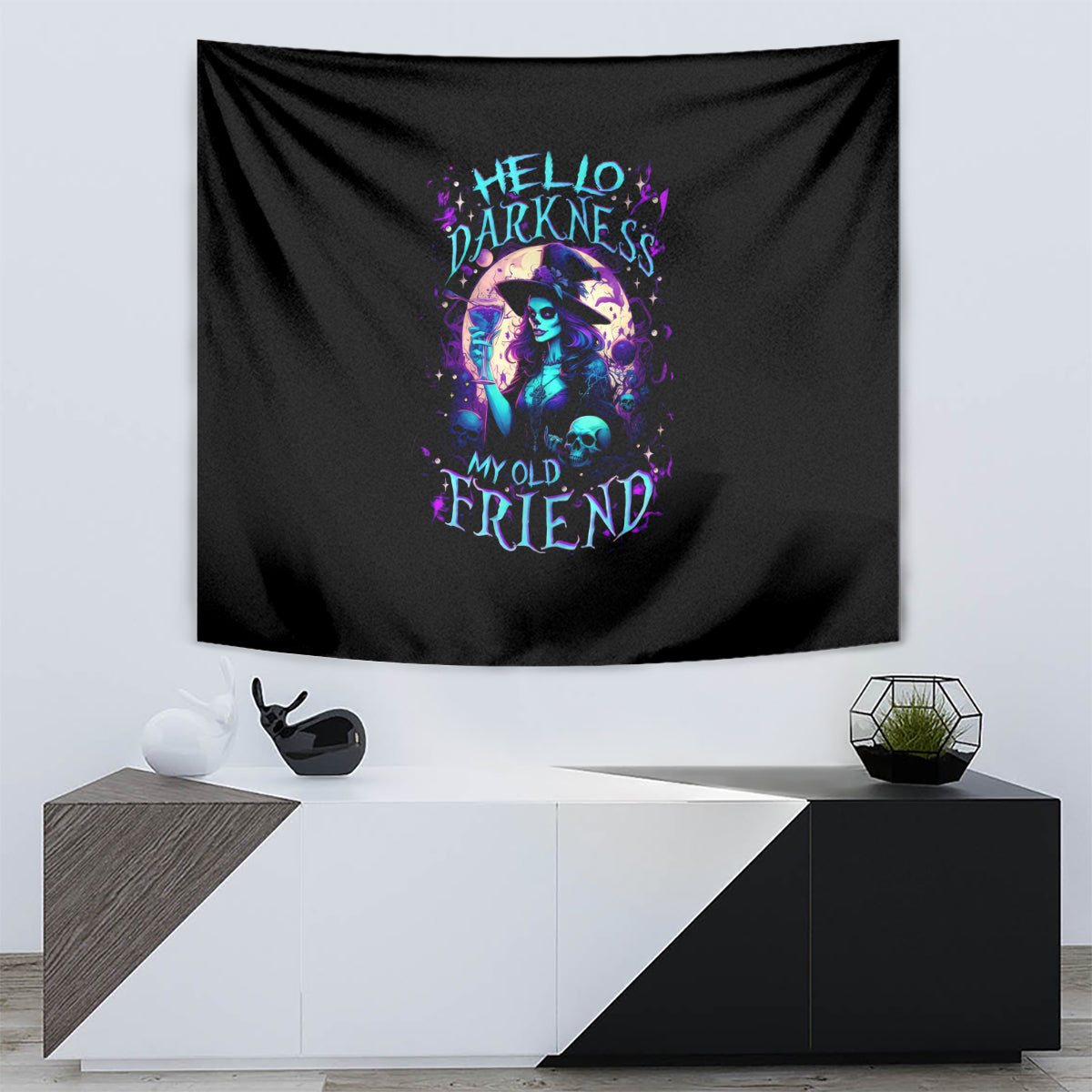 Witch Skull Tapestry Hello Darkness My Old Friend - Wonder Print Shop