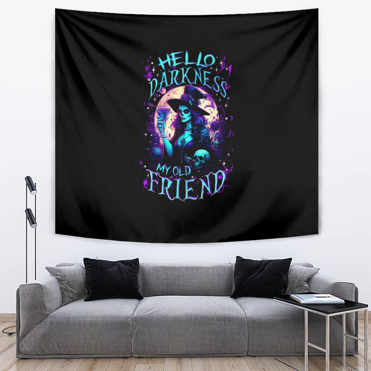 Witch Skull Tapestry Hello Darkness My Old Friend - Wonder Print Shop