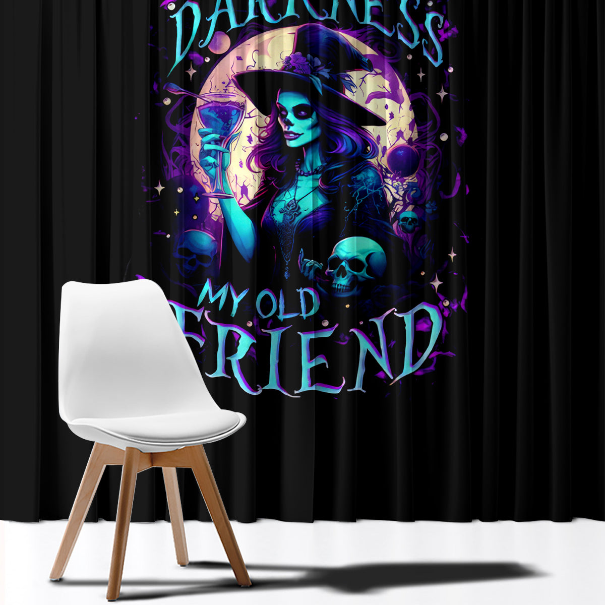 Witch Skull Window Curtain Hello Darkness My Old Friend - Wonder Print Shop