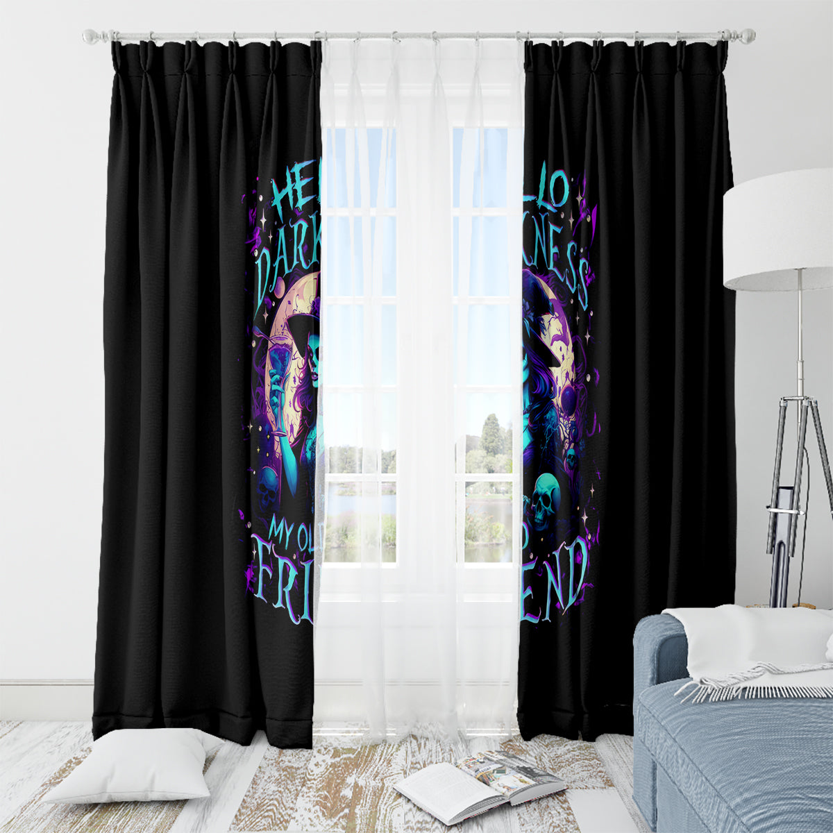 Witch Skull Window Curtain Hello Darkness My Old Friend - Wonder Print Shop