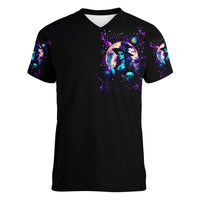 Witch Skull Women V Neck T Shirt Hello Darkness My Old Friend - Wonder Print Shop