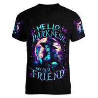 Witch Skull Women V Neck T Shirt Hello Darkness My Old Friend - Wonder Print Shop