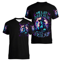 Witch Skull Women V Neck T Shirt Hello Darkness My Old Friend - Wonder Print Shop