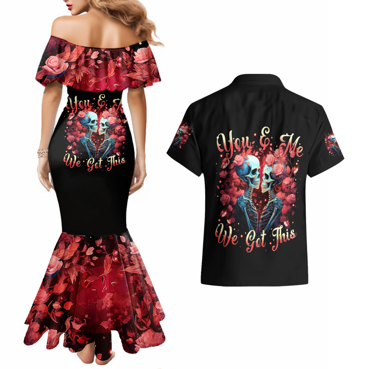 Couple Skull Couples Matching Mermaid Dress and Hawaiian Shirt You & Me We Got This - Wonder Print Shop