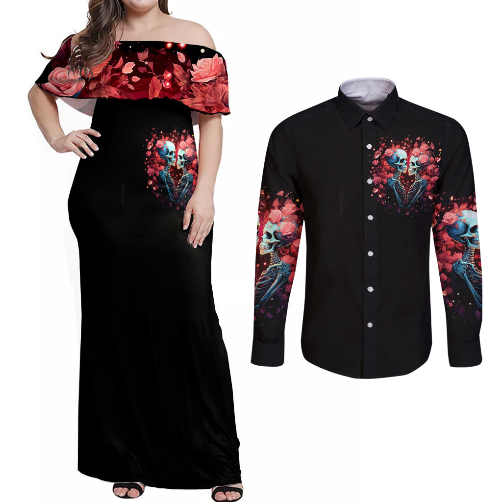 Couple Skull Couples Matching Off Shoulder Maxi Dress and Long Sleeve Button Shirt You & Me We Got This - Wonder Print Shop