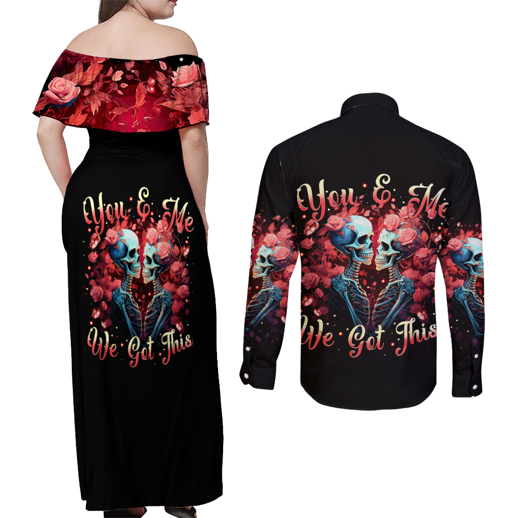Couple Skull Couples Matching Off Shoulder Maxi Dress and Long Sleeve Button Shirt You & Me We Got This - Wonder Print Shop