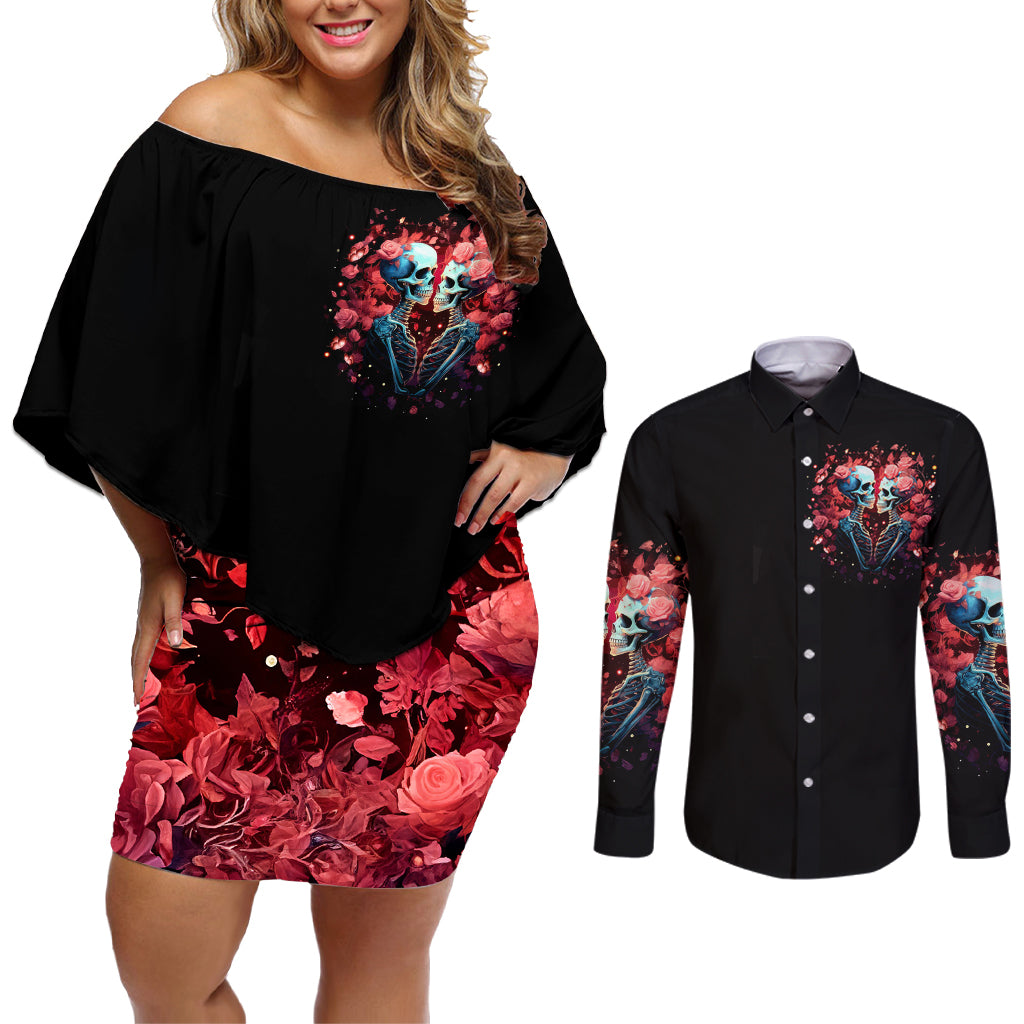 Couple Skull Couples Matching Off Shoulder Short Dress and Long Sleeve Button Shirt You & Me We Got This - Wonder Print Shop