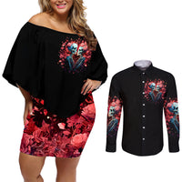 Couple Skull Couples Matching Off Shoulder Short Dress and Long Sleeve Button Shirt You & Me We Got This - Wonder Print Shop