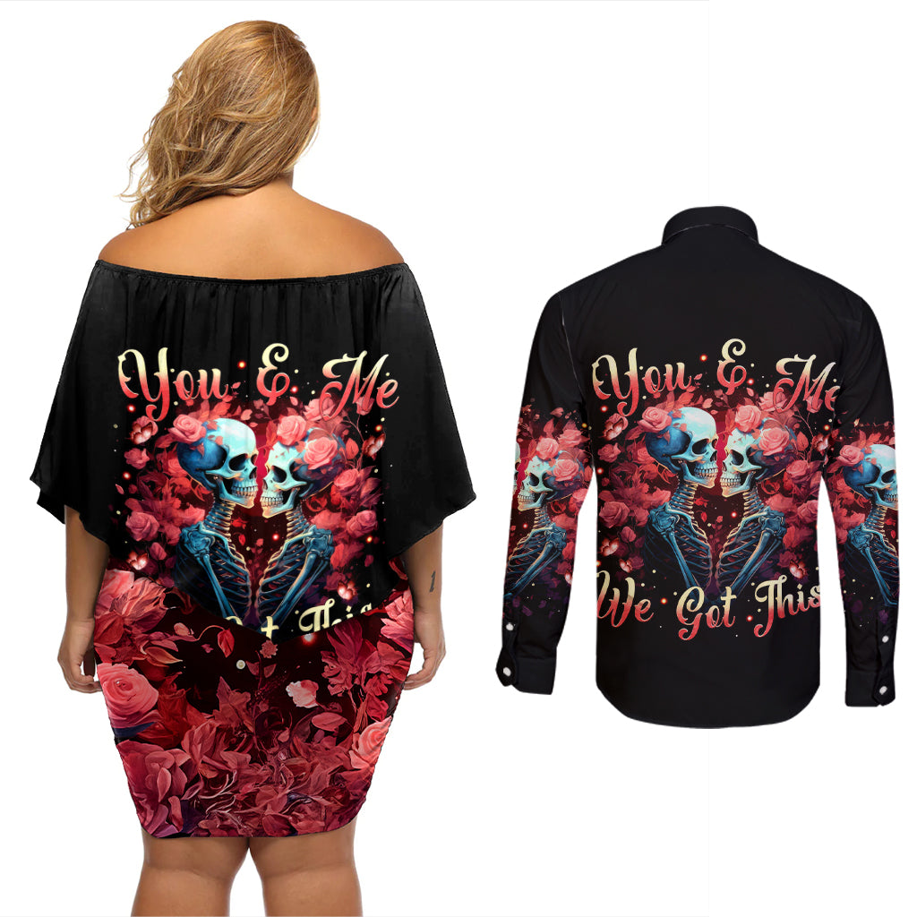 Couple Skull Couples Matching Off Shoulder Short Dress and Long Sleeve Button Shirt You & Me We Got This - Wonder Print Shop