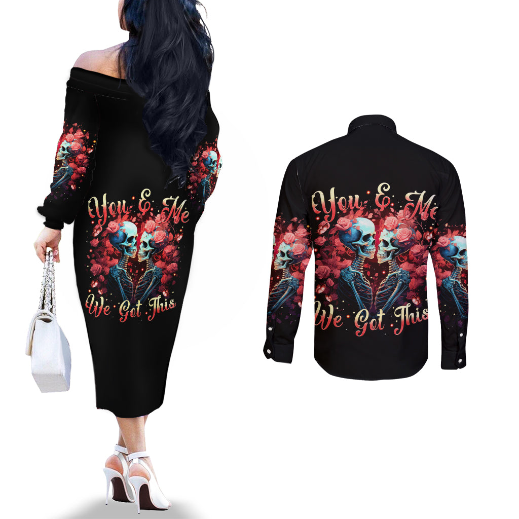 Couple Skull Couples Matching Off The Shoulder Long Sleeve Dress and Long Sleeve Button Shirt You & Me We Got This DT01