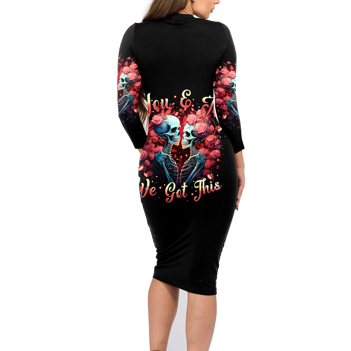 Couple Skull Family Matching Long Sleeve Bodycon Dress and Hawaiian Shirt You & Me We Got This - Wonder Print Shop