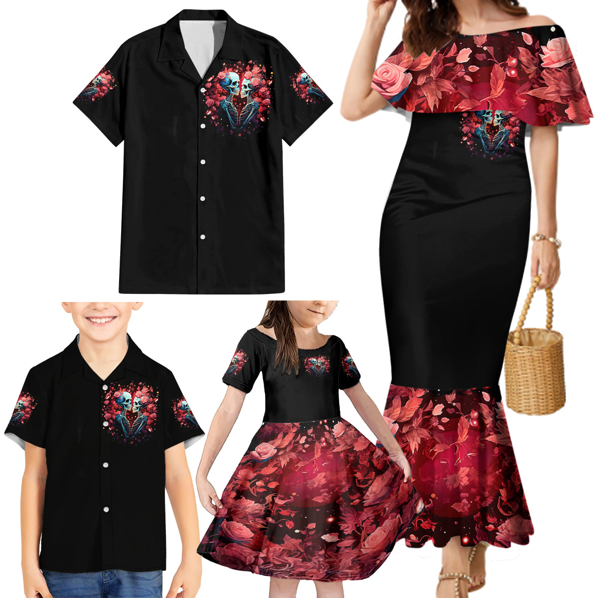 Couple Skull Family Matching Mermaid Dress and Hawaiian Shirt You & Me We Got This - Wonder Print Shop