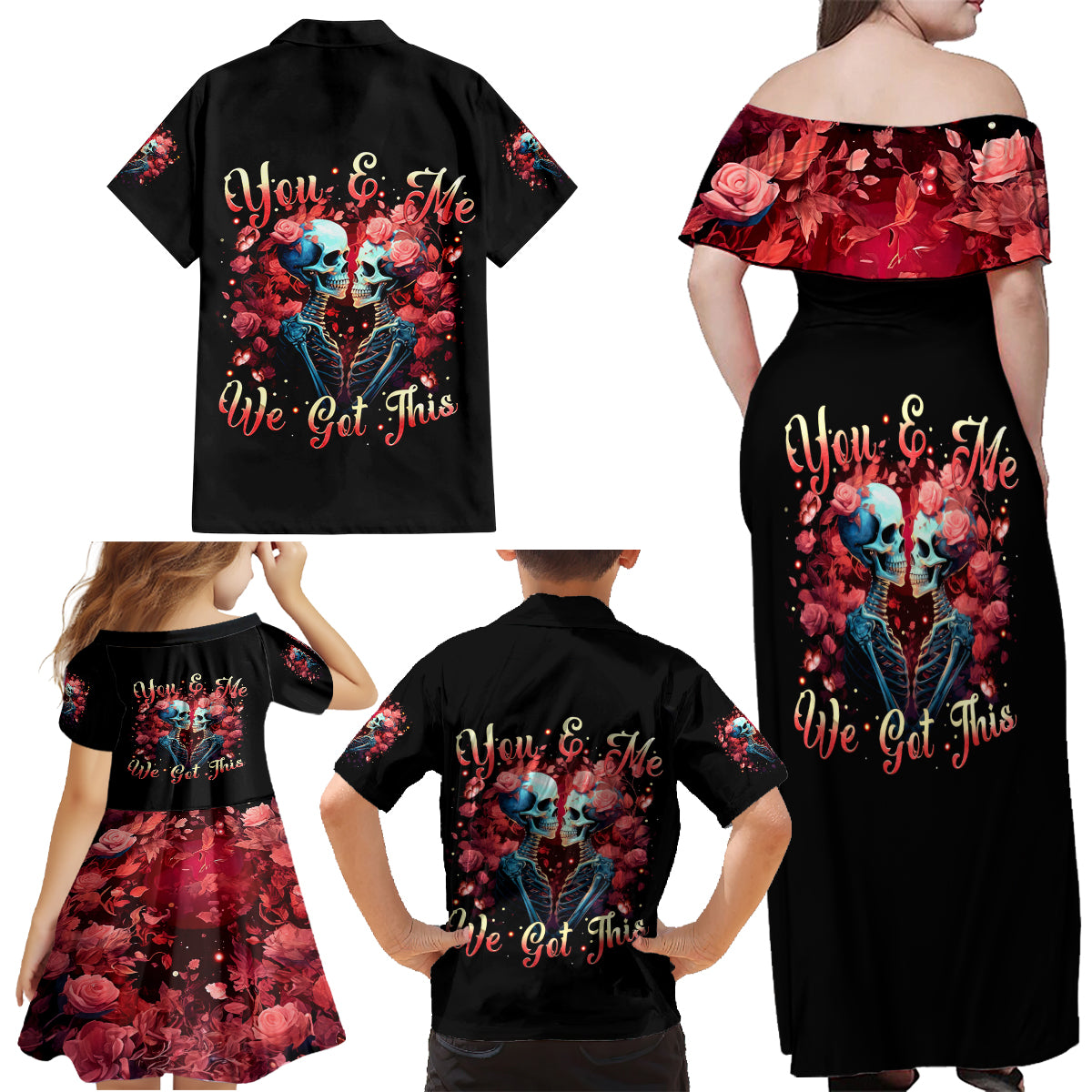 Couple Skull Family Matching Off Shoulder Maxi Dress and Hawaiian Shirt You & Me We Got This - Wonder Print Shop