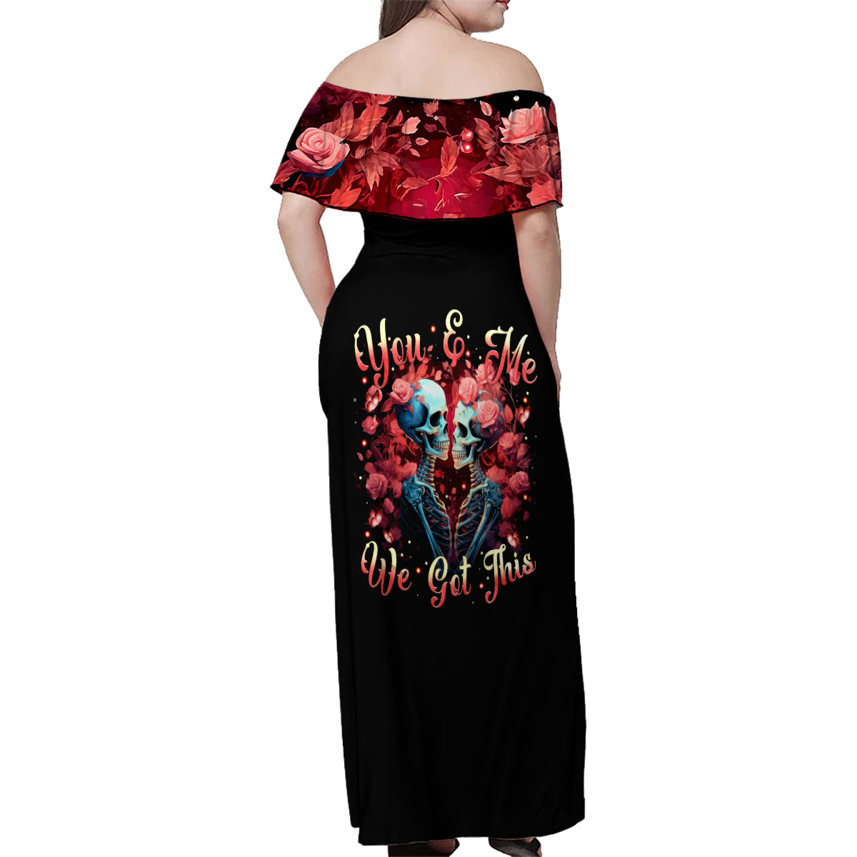 Couple Skull Family Matching Off Shoulder Maxi Dress and Hawaiian Shirt You & Me We Got This - Wonder Print Shop