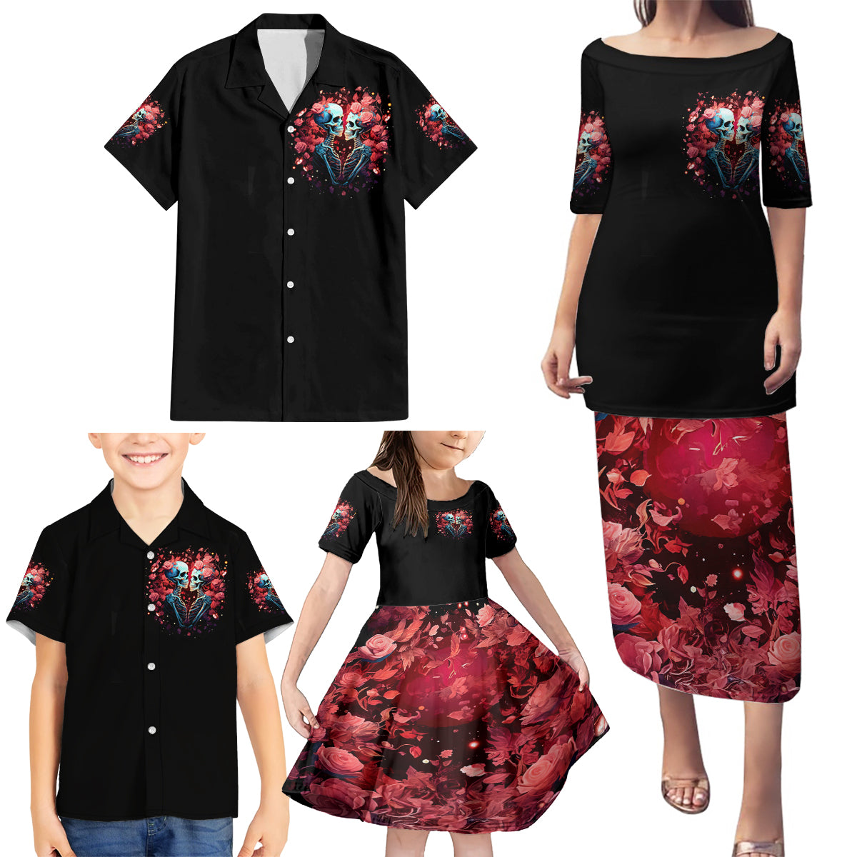 Couple Skull Family Matching Puletasi Dress and Hawaiian Shirt You & Me We Got This - Wonder Print Shop