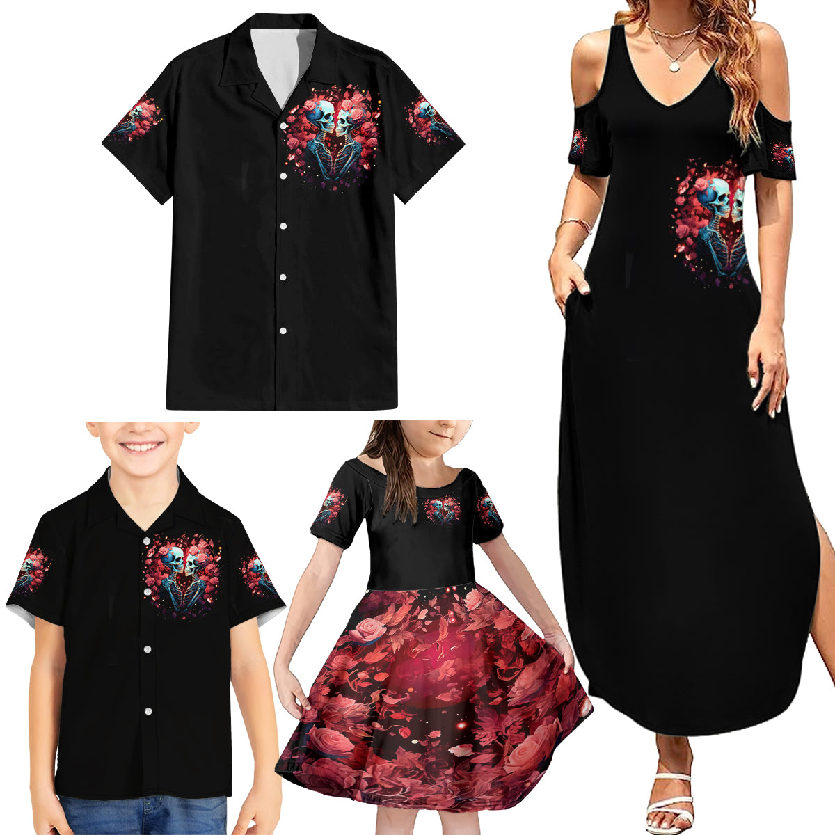 Couple Skull Family Matching Summer Maxi Dress and Hawaiian Shirt You & Me We Got This - Wonder Print Shop