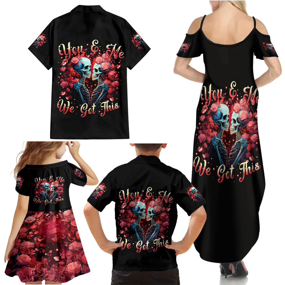 Couple Skull Family Matching Summer Maxi Dress and Hawaiian Shirt You & Me We Got This - Wonder Print Shop