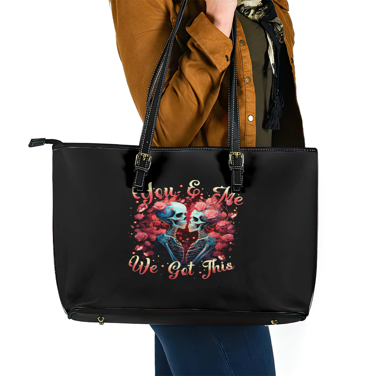 Couple Skull Leather Tote Bag You & Me We Got This - Wonder Print Shop