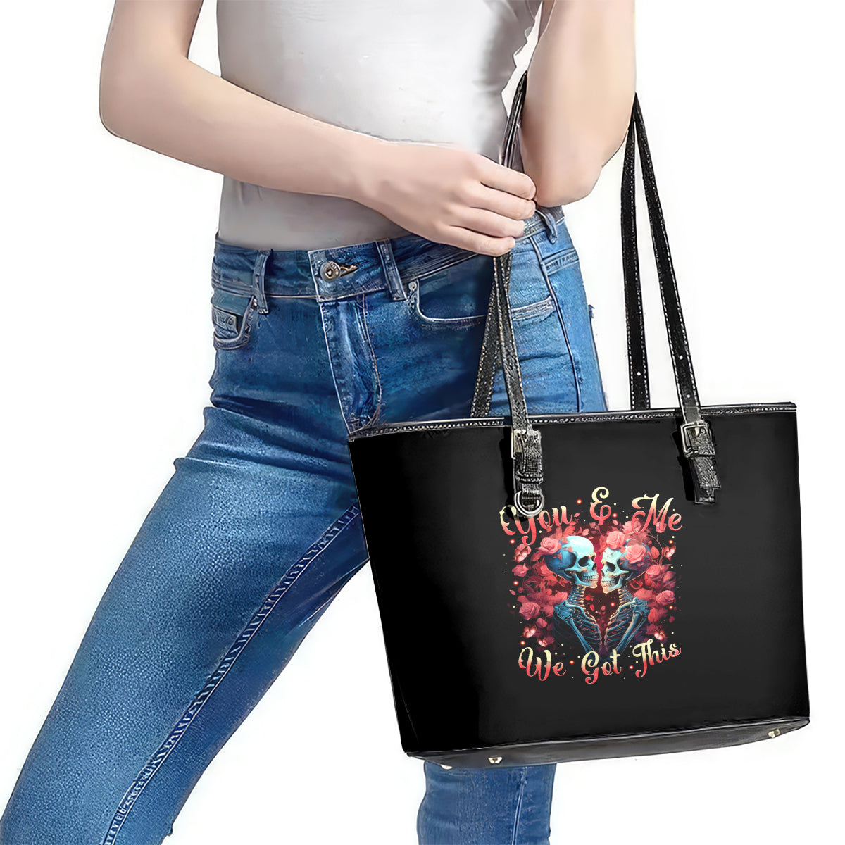 Couple Skull Leather Tote Bag You & Me We Got This - Wonder Print Shop