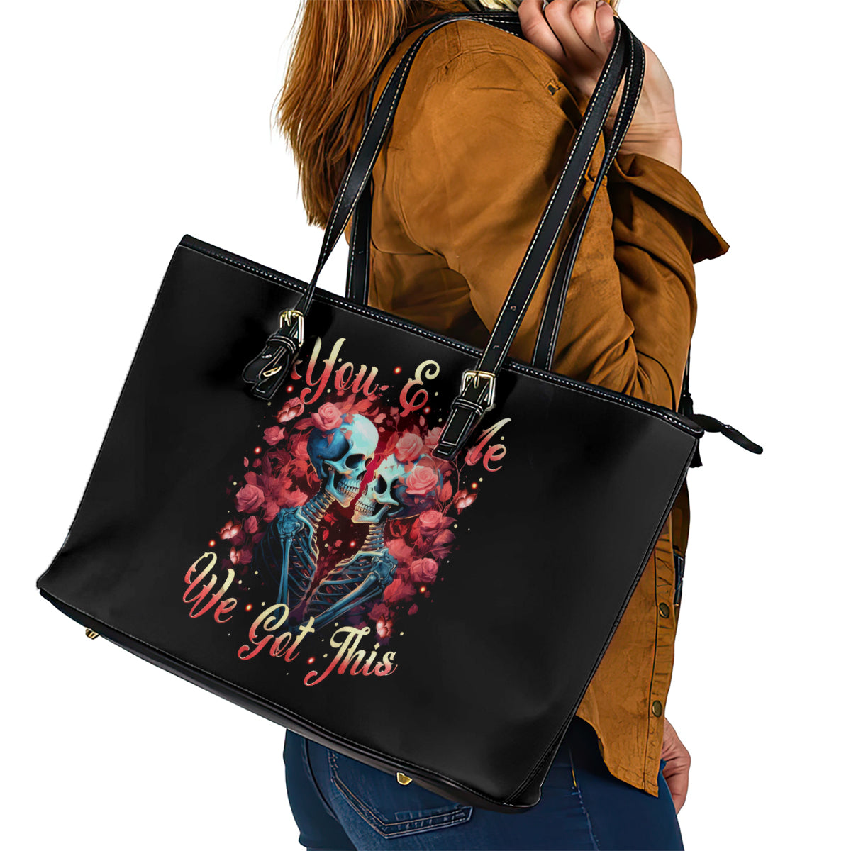 Couple Skull Leather Tote Bag You & Me We Got This - Wonder Print Shop