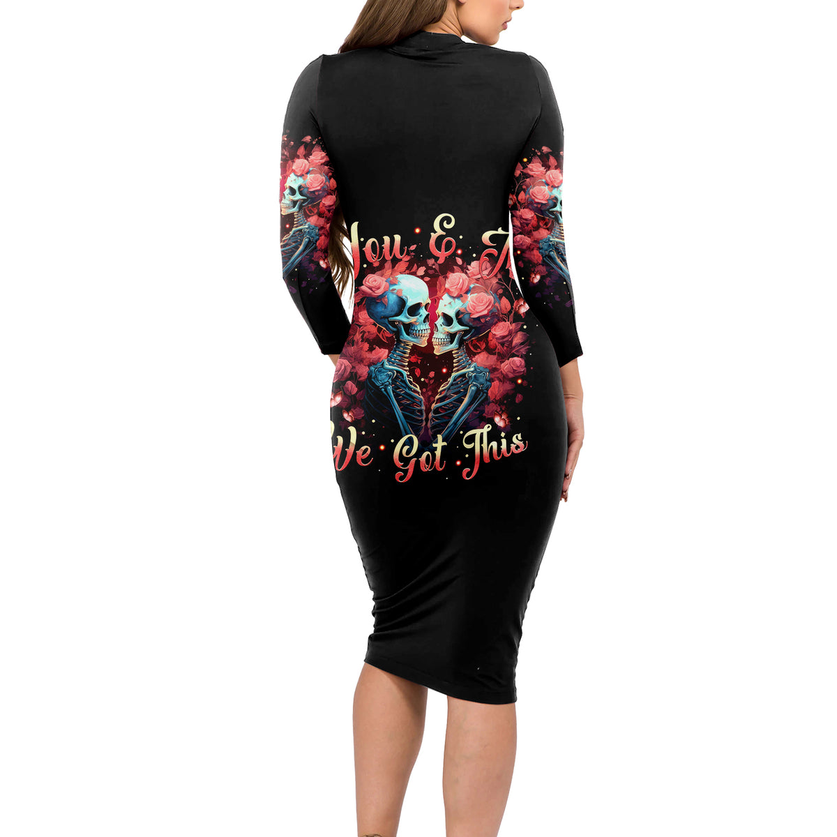 Couple Skull Long Sleeve Bodycon Dress You & Me We Got This - Wonder Print Shop