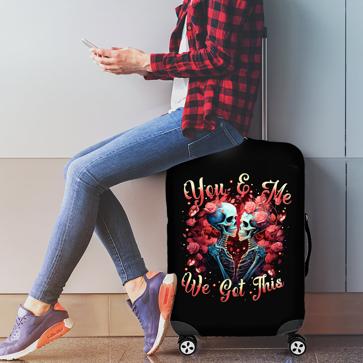 Couple Skull Luggage Cover You & Me We Got This - Wonder Print Shop