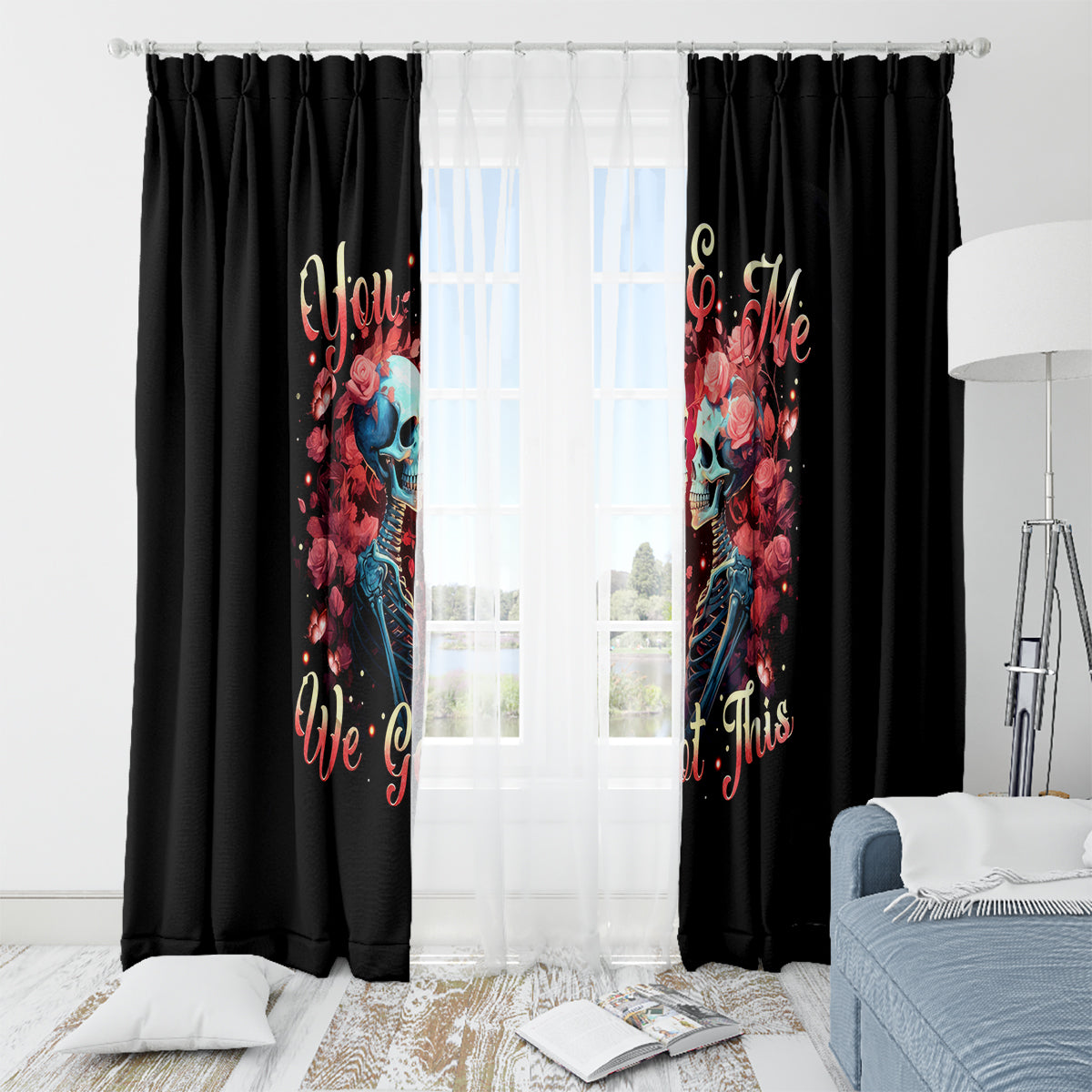 Couple Skull Window Curtain You & Me We Got This - Wonder Print Shop