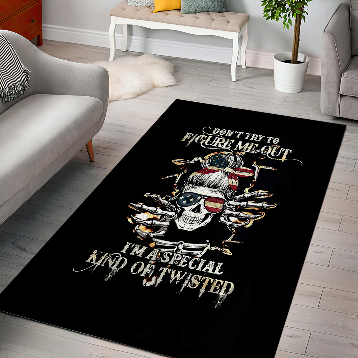 Girl Skull Area Rug Don't Try To Figured Me Out I Special Kind - Wonder Print Shop