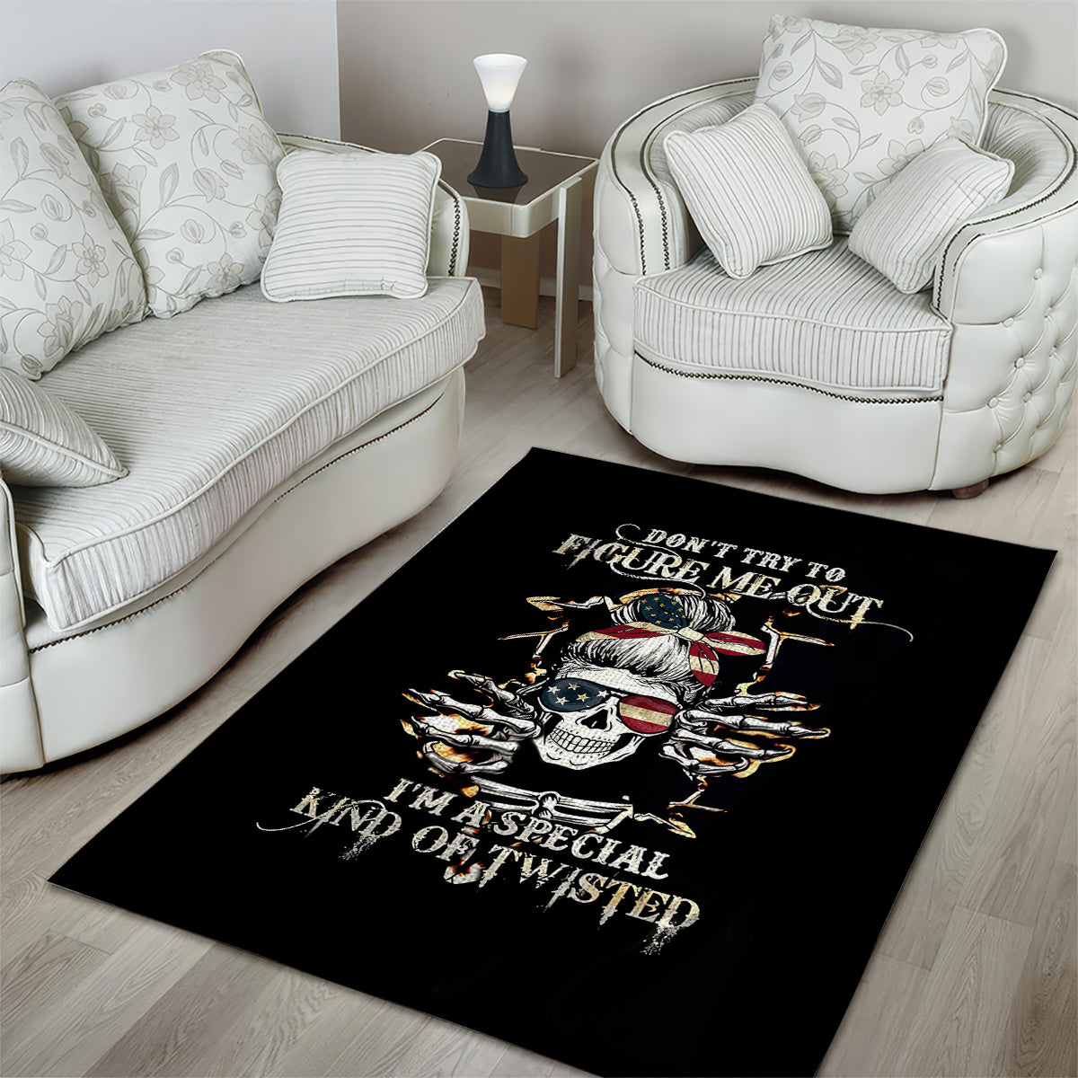 Girl Skull Area Rug Don't Try To Figured Me Out I Special Kind - Wonder Print Shop