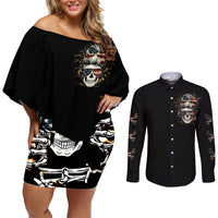 Girl Skull Couples Matching Off Shoulder Short Dress and Long Sleeve Button Shirts Don't Try To Figured Me Out I Special Kind - Wonder Print Shop