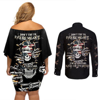 Girl Skull Couples Matching Off Shoulder Short Dress and Long Sleeve Button Shirts Don't Try To Figured Me Out I Special Kind - Wonder Print Shop