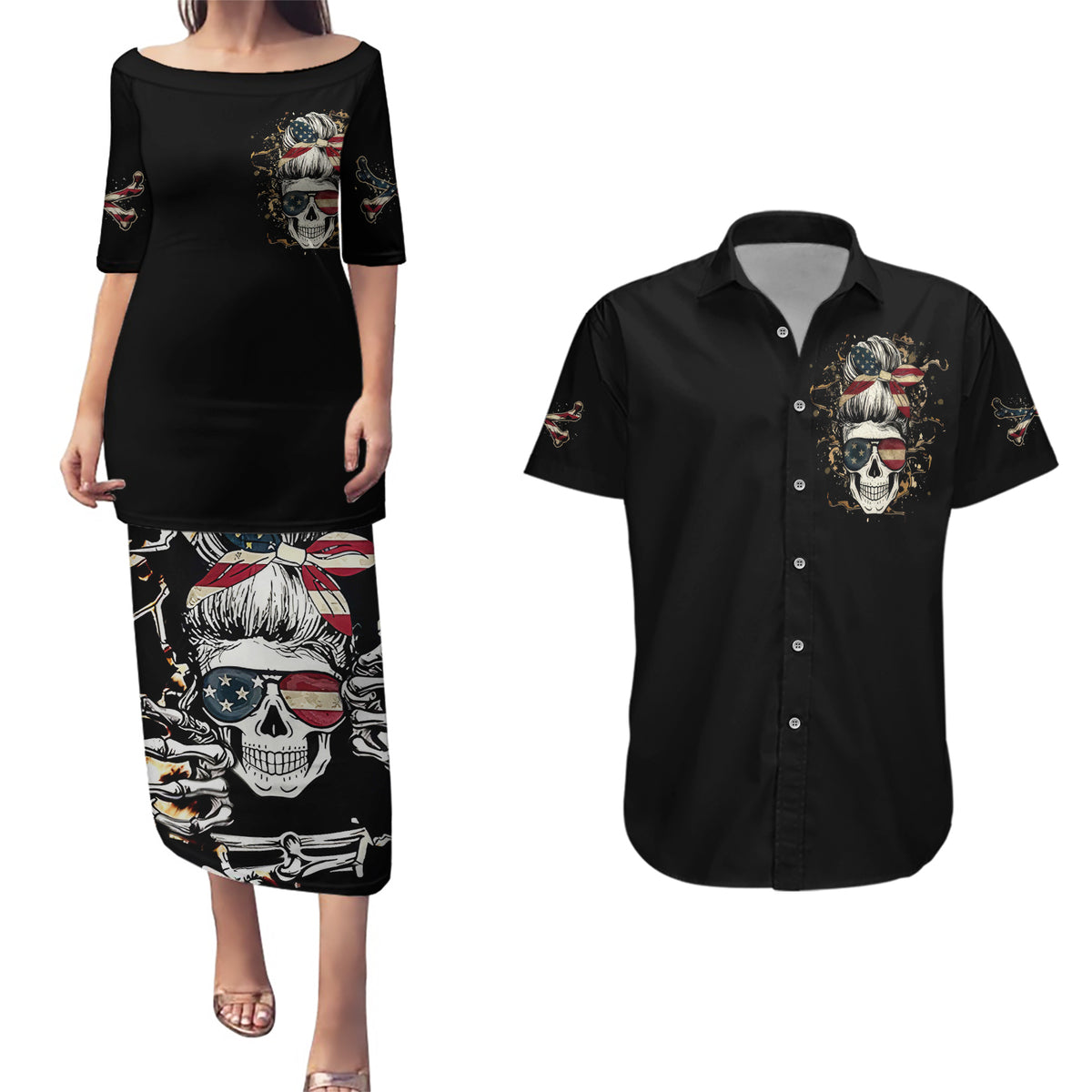 Girl Skull Couples Matching Puletasi Dress and Hawaiian Shirt Don't Try To Figured Me Out I Special Kind - Wonder Print Shop