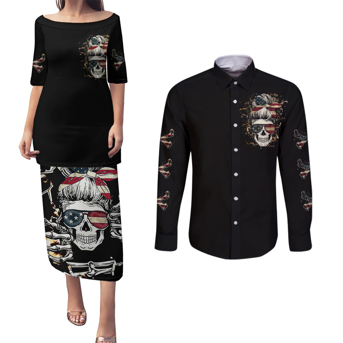Girl Skull Couples Matching Puletasi Dress and Long Sleeve Button Shirts Don't Try To Figured Me Out I Special Kind - Wonder Print Shop