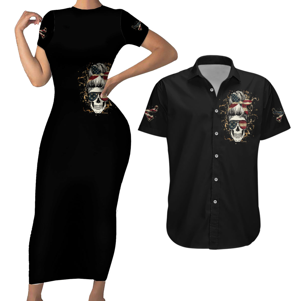 Girl Skull Couples Matching Short Sleeve Bodycon Dress and Hawaiian Shirt Don't Try To Figured Me Out I Special Kind - Wonder Print Shop