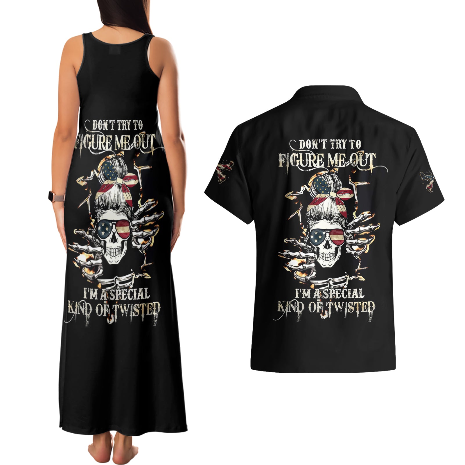 Girl Skull Couples Matching Tank Maxi Dress and Hawaiian Shirt Don't Try To Figured Me Out I Special Kind - Wonder Print Shop