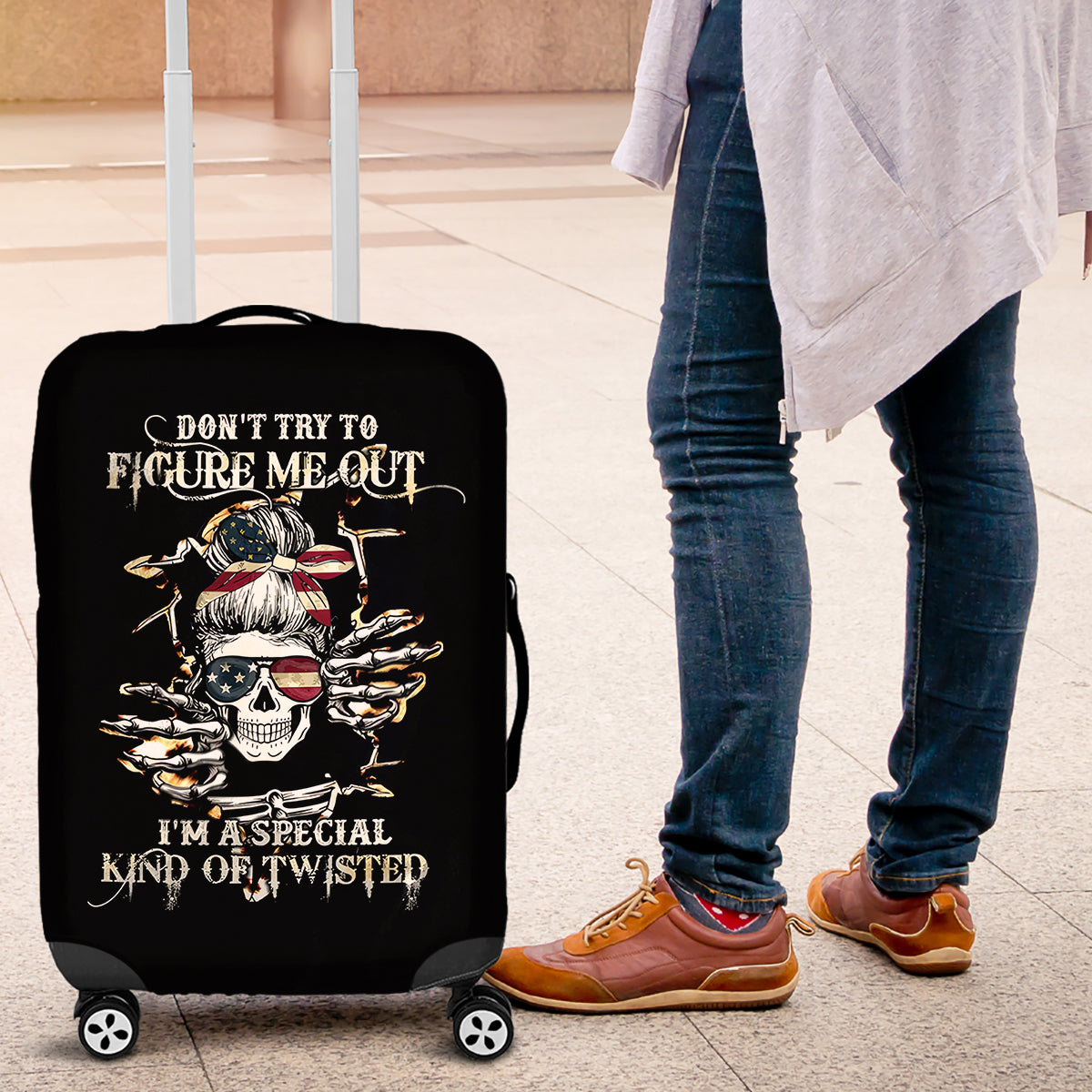 Girl Skull Luggage Cover Don't Try To Figured Me Out I Special Kind - Wonder Print Shop