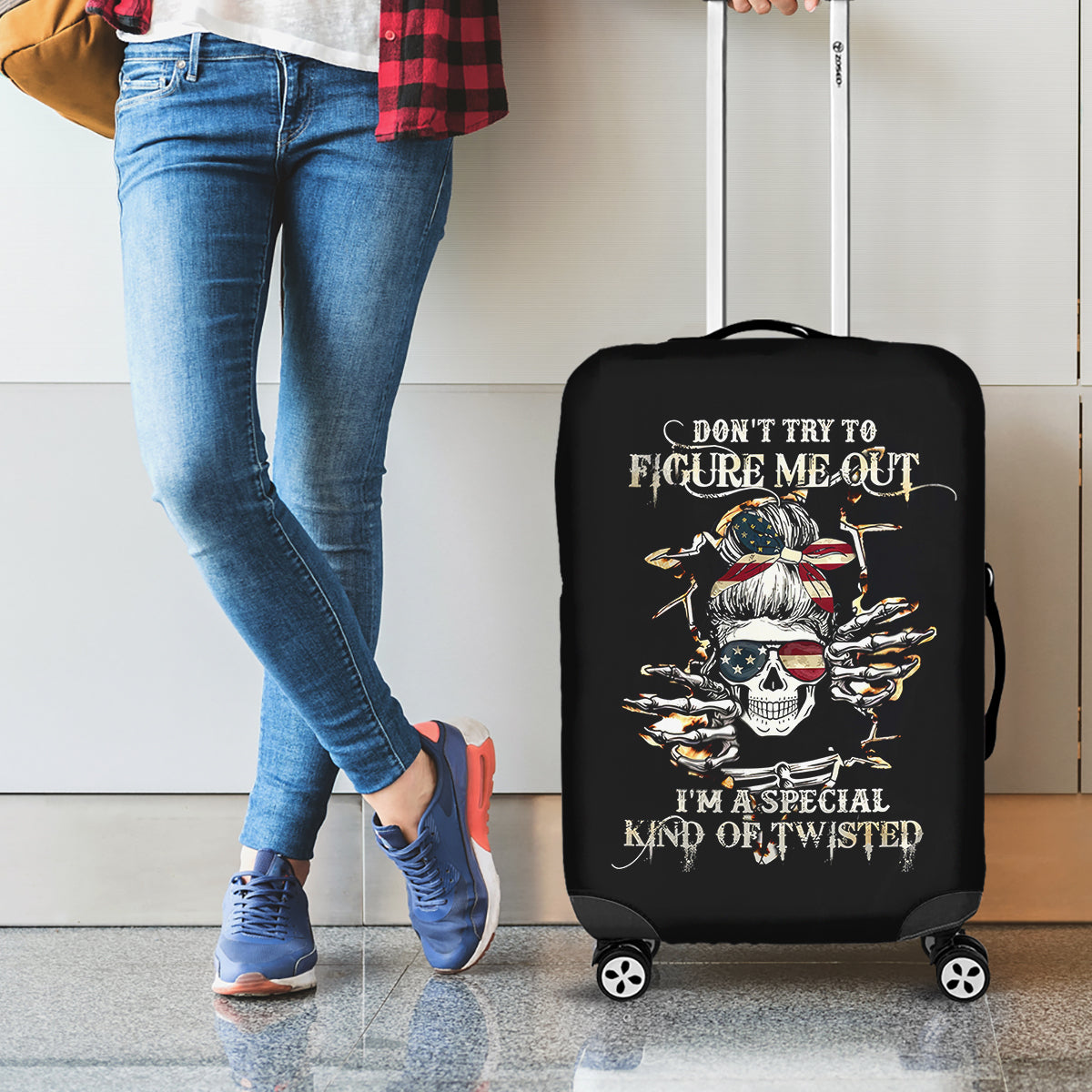 Girl Skull Luggage Cover Don't Try To Figured Me Out I Special Kind - Wonder Print Shop
