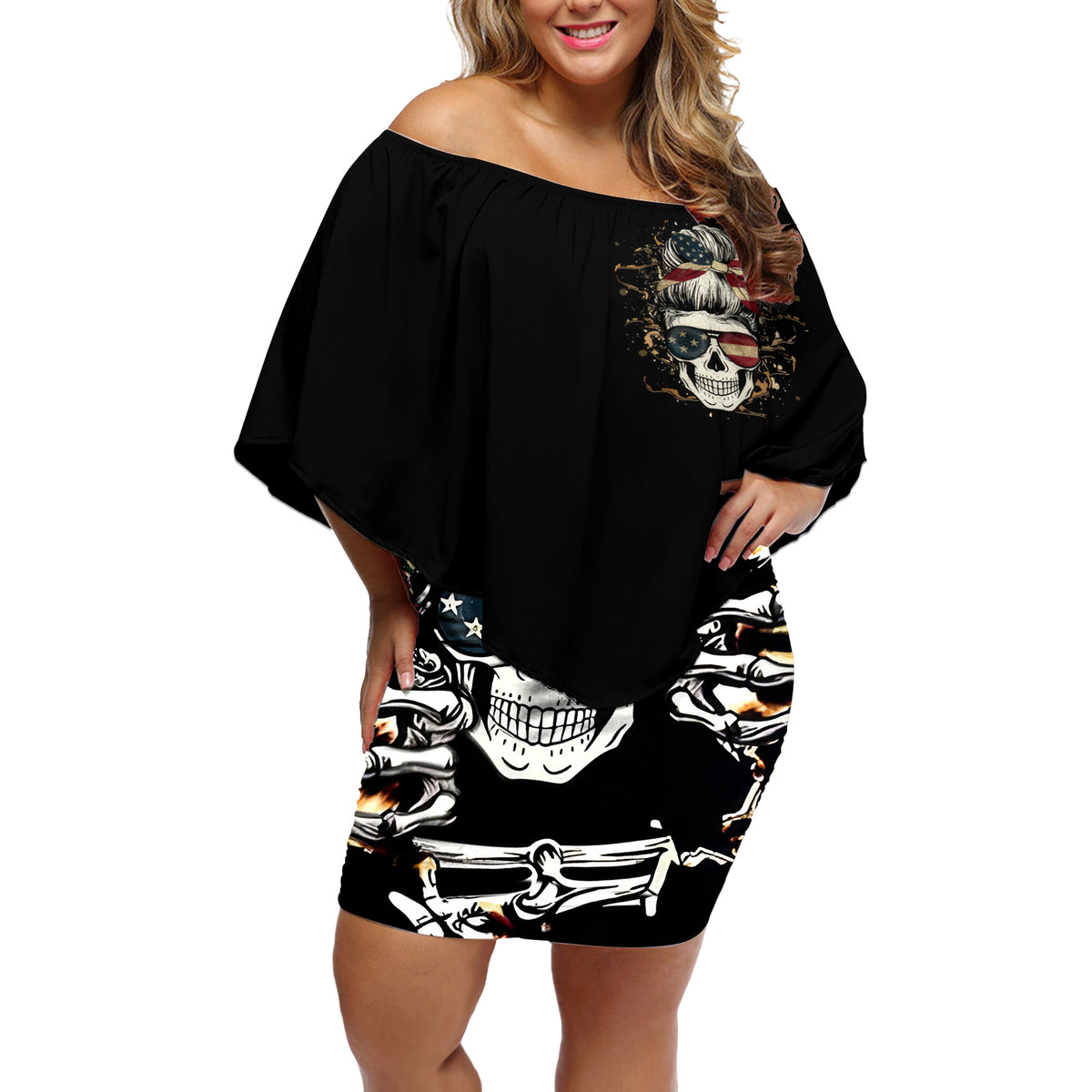American Skull Off Shoulder Short Dress I Talk I Smile But Be Carefull When I Silent - Wonder Print Shop