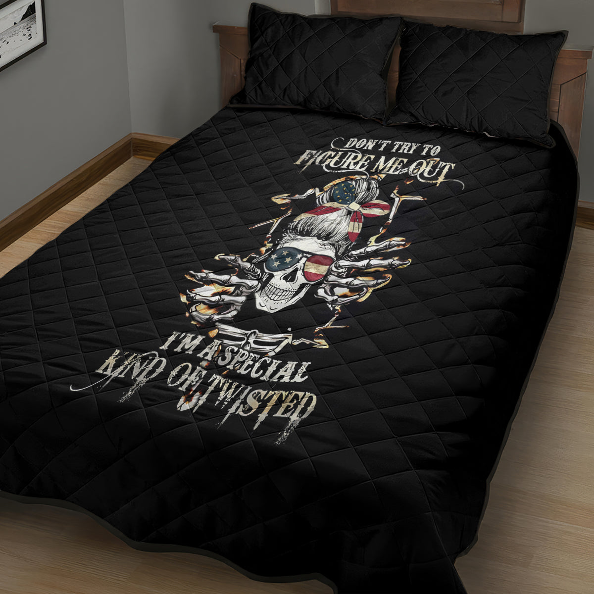 Girl Skull Quilt Bed Set Don't Try To Figured Me Out I Special Kind - Wonder Print Shop