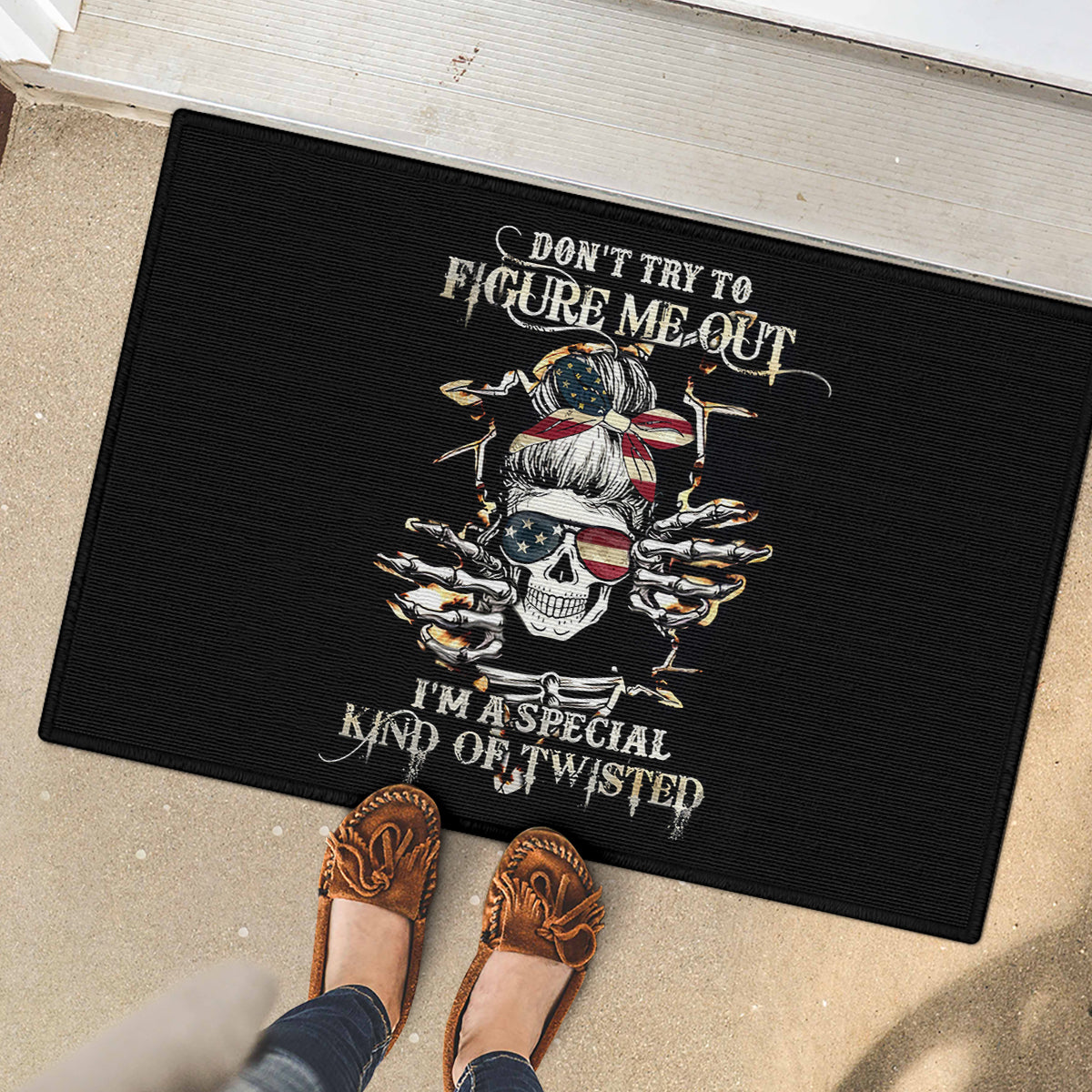 Girl Skull Rubber Doormat Don't Try To Figured Me Out I Special Kind - Wonder Print Shop