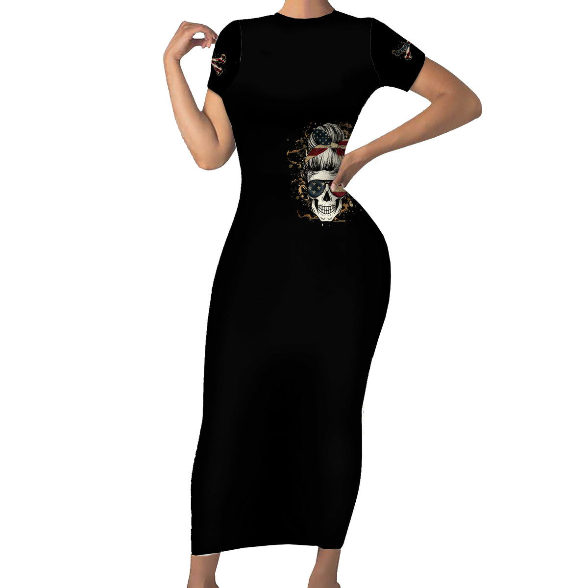 American Skull Short Sleeve Bodycon Dress I Talk I Smile But Be Carefull When I Silent - Wonder Print Shop