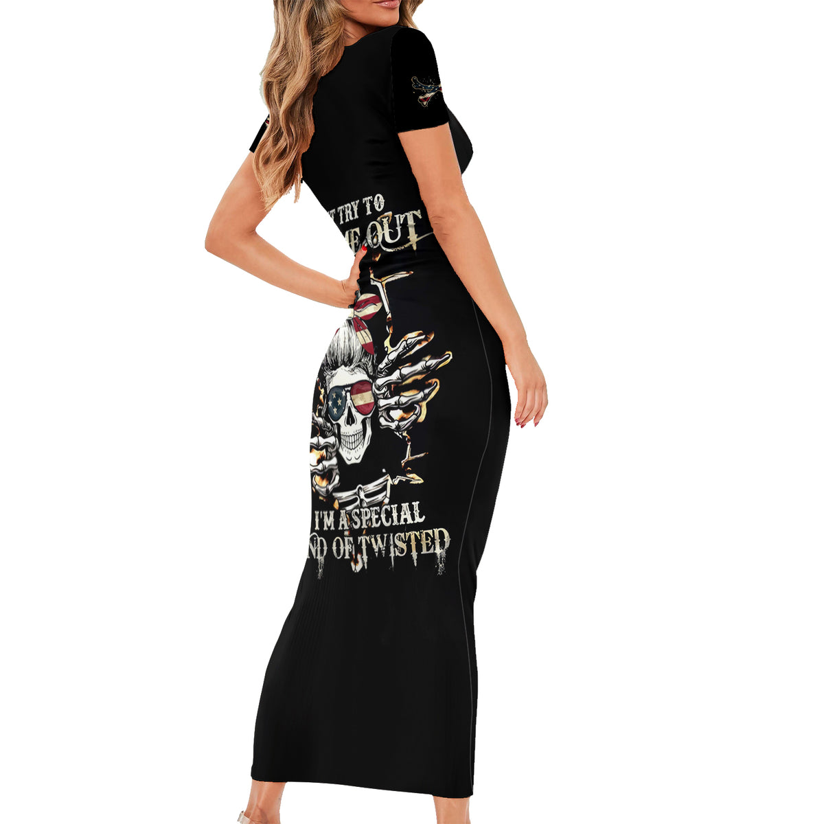 American Skull Short Sleeve Bodycon Dress I Talk I Smile But Be Carefull When I Silent - Wonder Print Shop